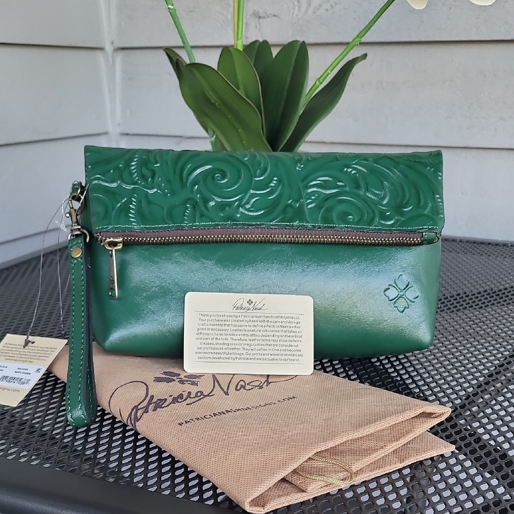 Patricia Nash Valerie Green Embossed Leather Clutch